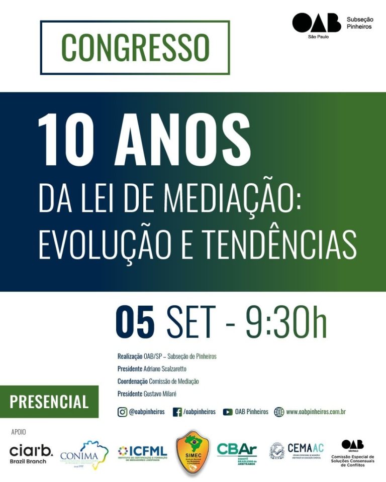 ICFML apoia Congresso da OAB Pinheiros sobre os 10 Anos da Lei de Mediação